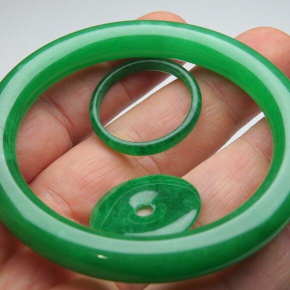 "Natural Jade bangle + FREE Jade Ring & Jade Donut 53mm-55mm " - Picture 2 of 3
